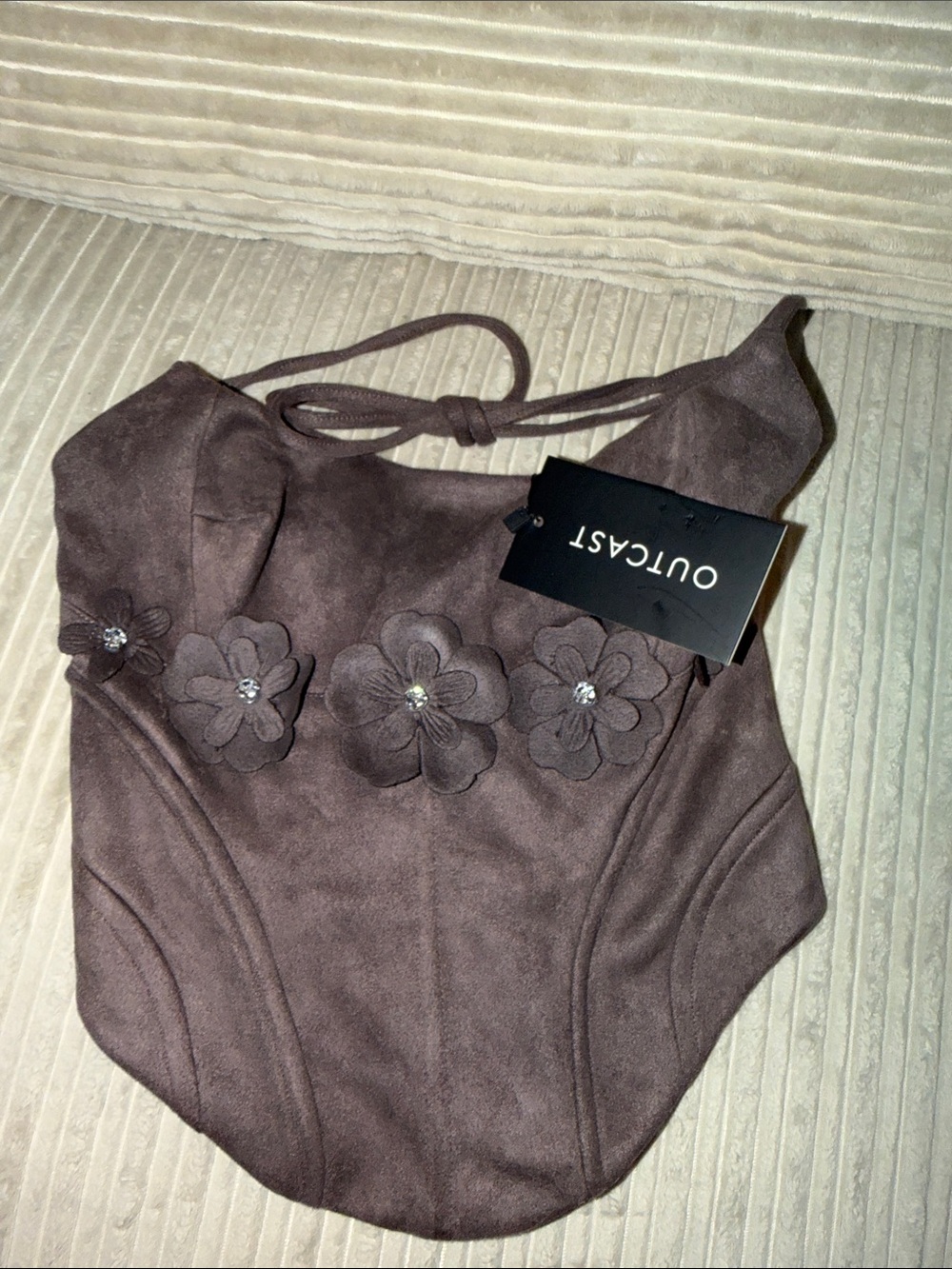 Outcast Women's Brown Floral Appliqué Crop Top
